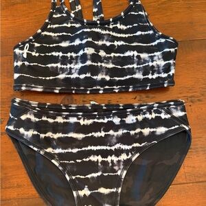 Athleta Girls Black & White Tie-Dye Reversible Two-Piece Swim Set